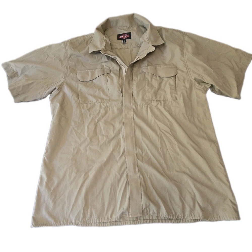 Tru-Spec Shirt Mens XL Extra Large Khaki Tan Tactical Short Sleeve Button Up